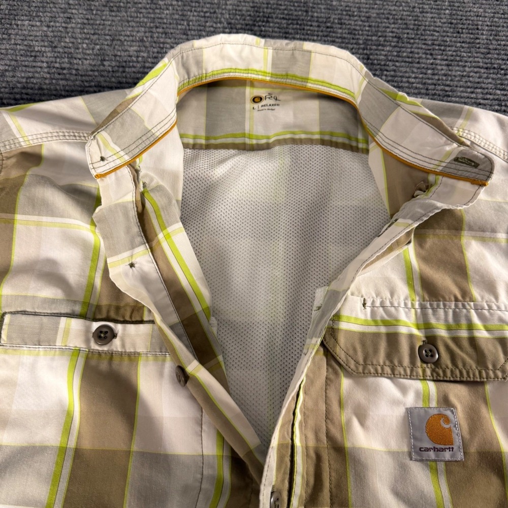 Carhartt Mens Force Relaxed Fit Plaid Short Sleeve Button Down Shirt Tan Green L - Picture 10 of 14